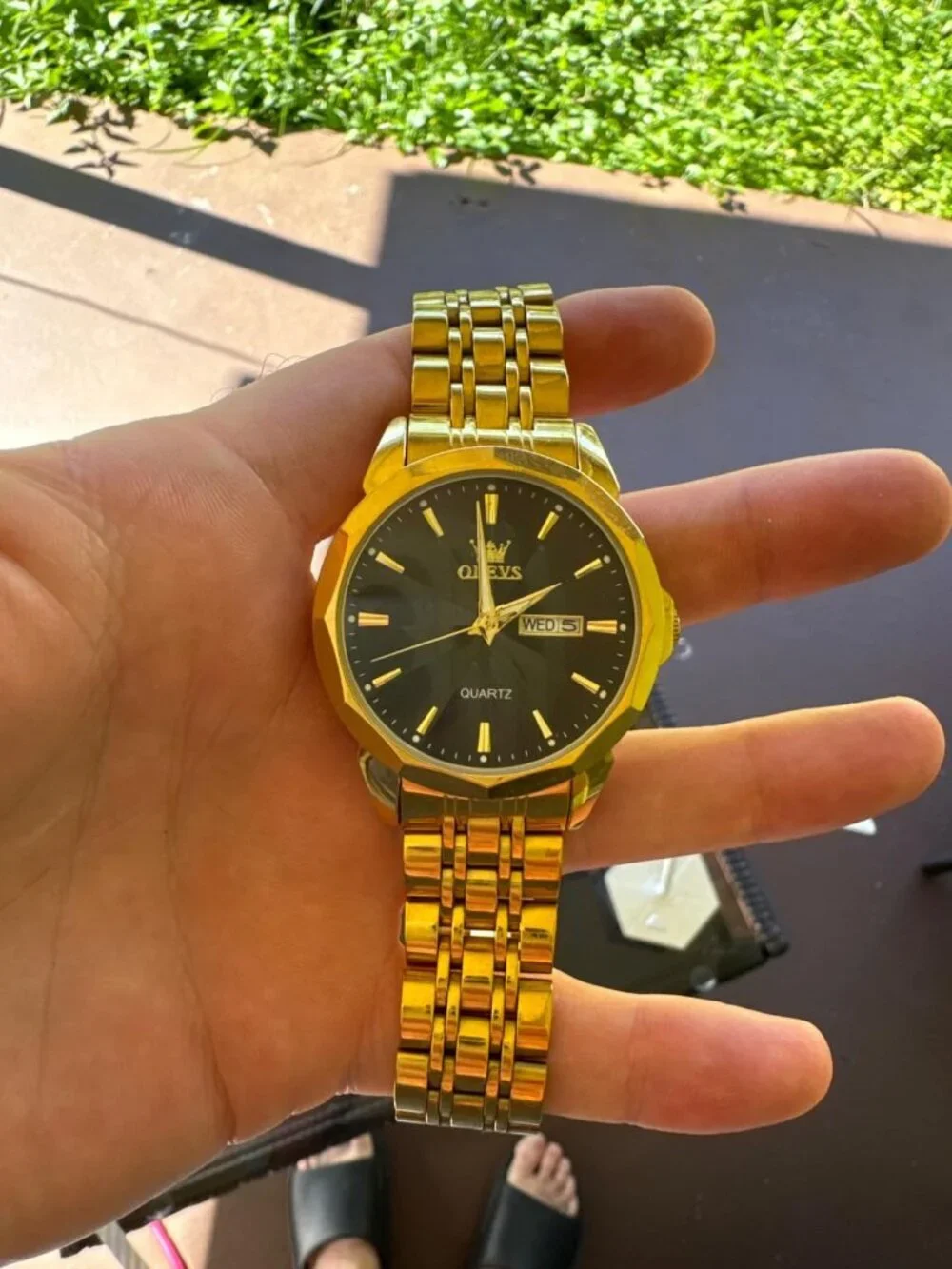 Men Gold Black Diamond Analog Quartz Stainless Waterproof Luminous Classic Watch